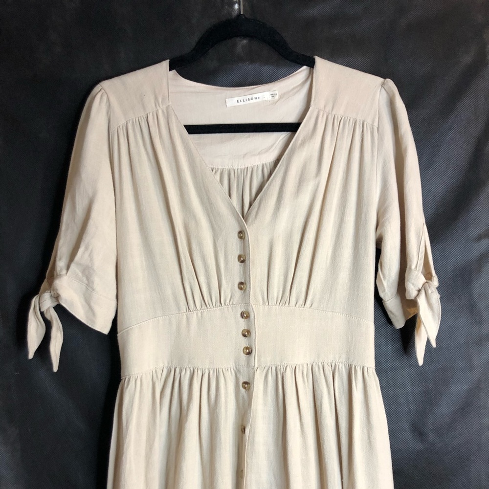 CREAM LINEN MIDI DRESS